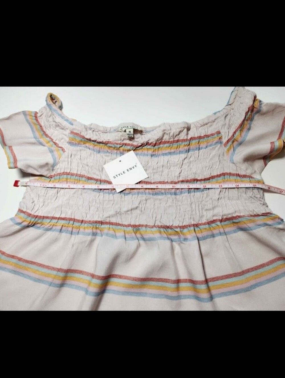 New with Tags Style Envy Girls Size XL Peplum Stripes Top Smocked Shirt Tan - Picture 5 of 6